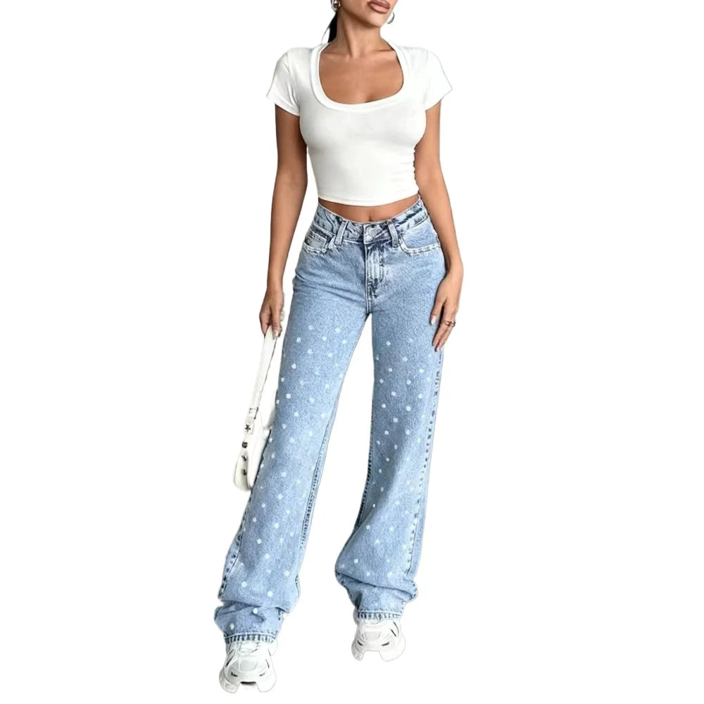 Women's High Waisted Baggy Jeans Denim Pants Y2K Aesthetic Vintage Design Loose Fit Comfortable Female Daily Casual Clothing