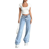 Women's High Waisted Baggy Jeans Denim Pants Y2K Aesthetic Vintage Design Loose Fit Comfortable Female Daily Casual Clothing