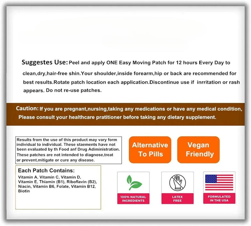 30 Patches Womens Multivitamin Transdermal Patches With Vitamin A, B , C, D, And E, Calcium And Magnesium, Immune Support