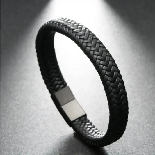Pulsera magnética de cuero PU negro para hombre, madura, estable y elegante, el mejor regalo para hombres.