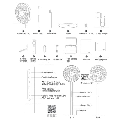 XIAOMI MIJIA DC Inverter Floor Fan Pro,Ultra-Thin Retractable,With Storage Box,Smart Standing Electric Fan,100 Air Flow Settings
