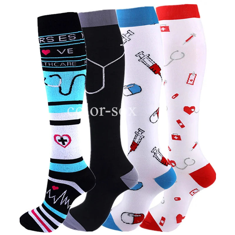 4 Pairs/Pack Compression Socks High Sports Socks for Women Men Running Hiking Edema Diabetes Varicose Veins Socks 20-30mmHg