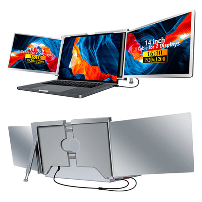 14 inches Laptop Expansion Screen FHD Portable Tri-screen Monitor with 1 Cable for 2 Displays for Windows MacOS for 15-17.3 inch