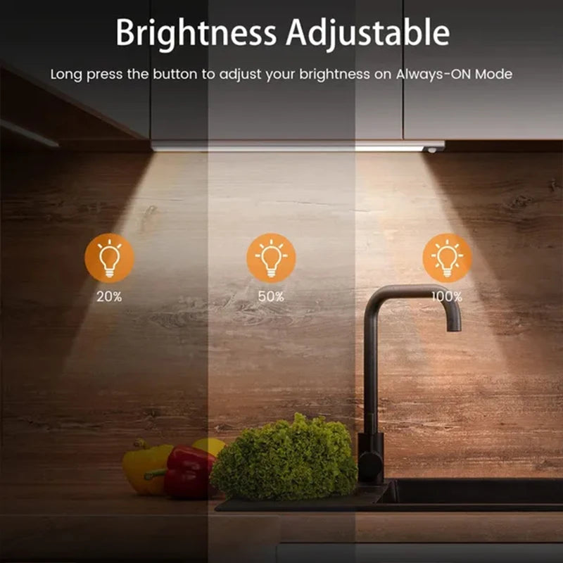 PIR Motion Sensor LED Under Cabinet Lamp Dimmable Rechargeable Night Light Stairs Closet Room Aisle Tube Bar Detector Bulb