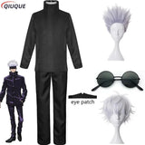 110-3XL Black/Blue Gojo Satoru Cosplay Costume Eye Patch Wigs Glasses Anime Halloween Party Men Kids Uniforms