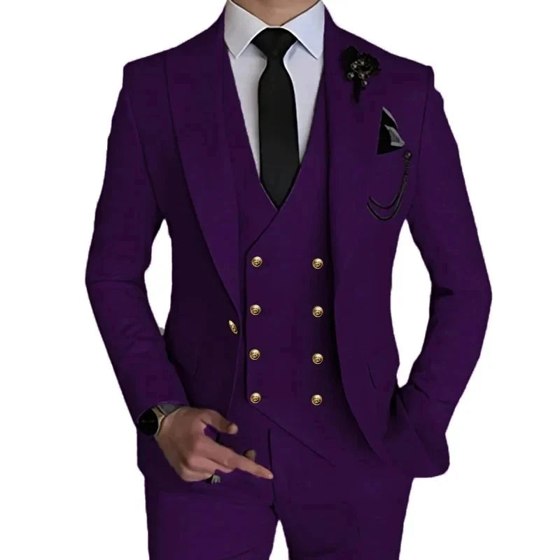 2024 Fashion New Men Leisure Boutique Business Solid Color Wedding Suit Coat Pants Vest 3 Pcs Set Dress Blazers Jacket Trousers