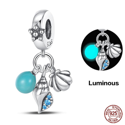 Ocean Series - Original Genuine 925 Sterling Silver Turtle Crab Mermaid Charm Beads Suitable for 3mm Bracelet DIY Making Pendant