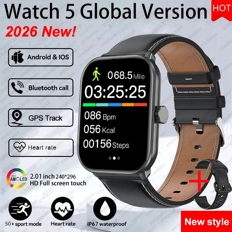 Watch 5 Smart Watch Global Version Men Women HD AMOLED Screen Heart Rate Bluetooth Call GPS Track Waterproof Sports Smartwatches