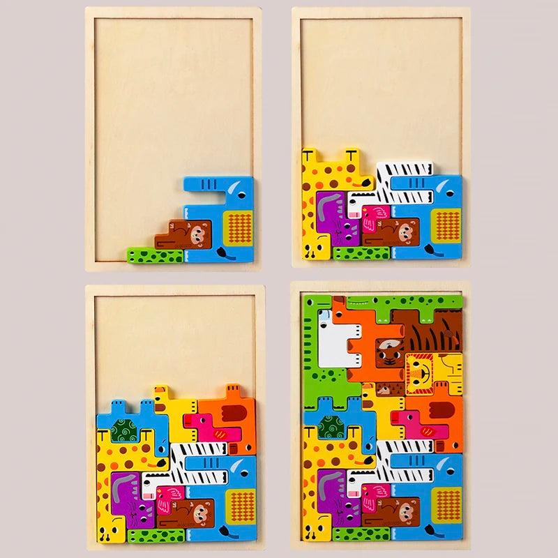 Montessori Animal Characters Transportation Wooden Puzzle Russian Blocks Cute Animals Puzzle Toys Occupation