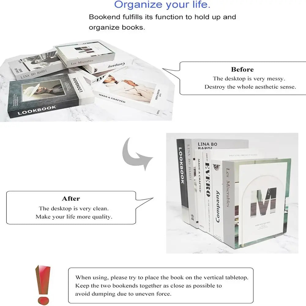1Pcs Clear Acrylic Bookends Non-Skid Book End for School Library and Desktop Organizer, Acrylic Book Ends for Book Shelves