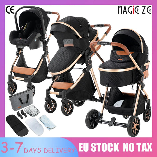 Lightweight Baby Stroller 3-IN-1 Luxury Travel System with Adjustable Seat Baby Car with Canopy& Mosquito Net for Newborns New
