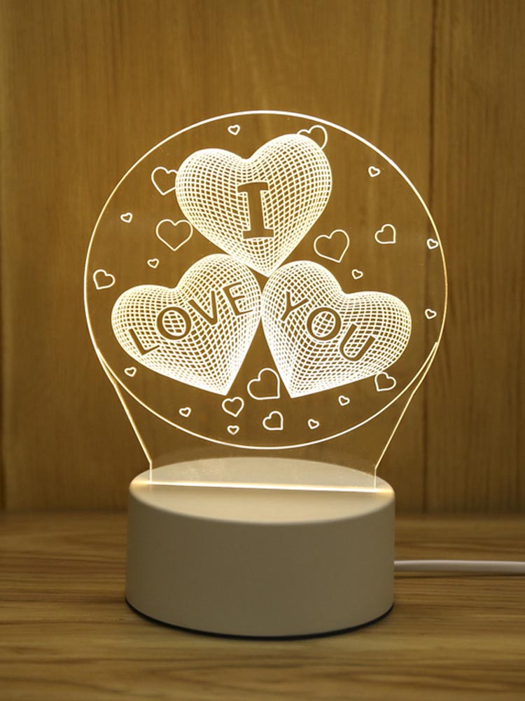Romantic Love 3D Acrylic LED Lamp for Home Children's Night Light Table Lamp Birthday Party Decor Valentine's Day Bedside Lamp