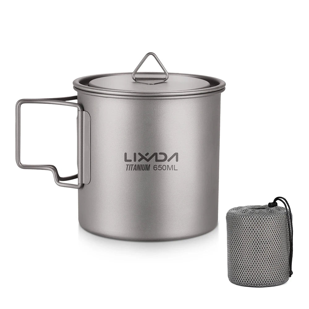 Taza de agua ultraligera de titanio Lixada con asa plegable, portátil para exteriores, camping, picnic, 300 ml/350 ml/550 ml/650 ml