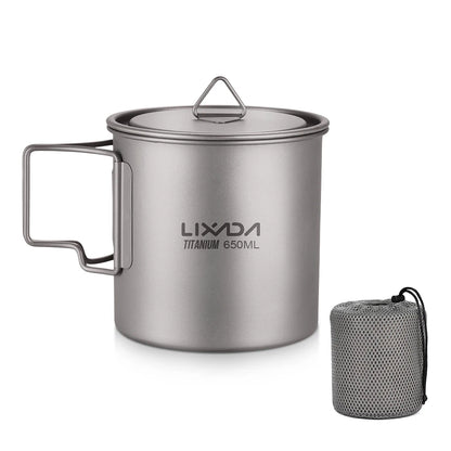 Taza de agua ultraligera de titanio Lixada con asa plegable, portátil para exteriores, camping, picnic, 300 ml/350 ml/550 ml/650 ml