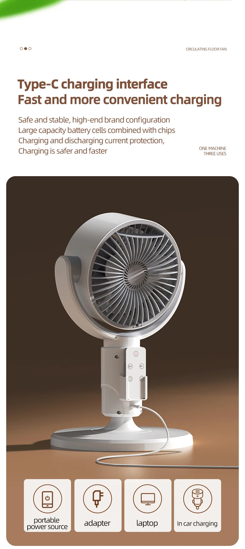 F1 Air Turbine Circulation Fan Floor-standing Fans Adjustable Air Circulating Fan Adjustable Height Timing Control Rechargeab
