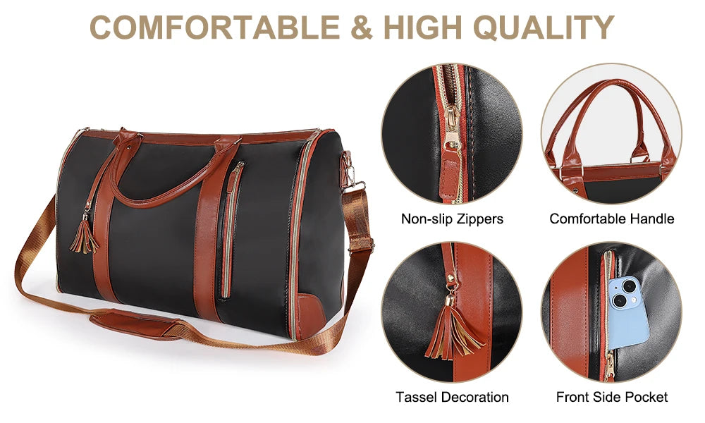 1pc Foldable Women's Travel Convenient Carry-on Clothing Bag Large PU Leather Duffel Bag Women's Business Travel Bag