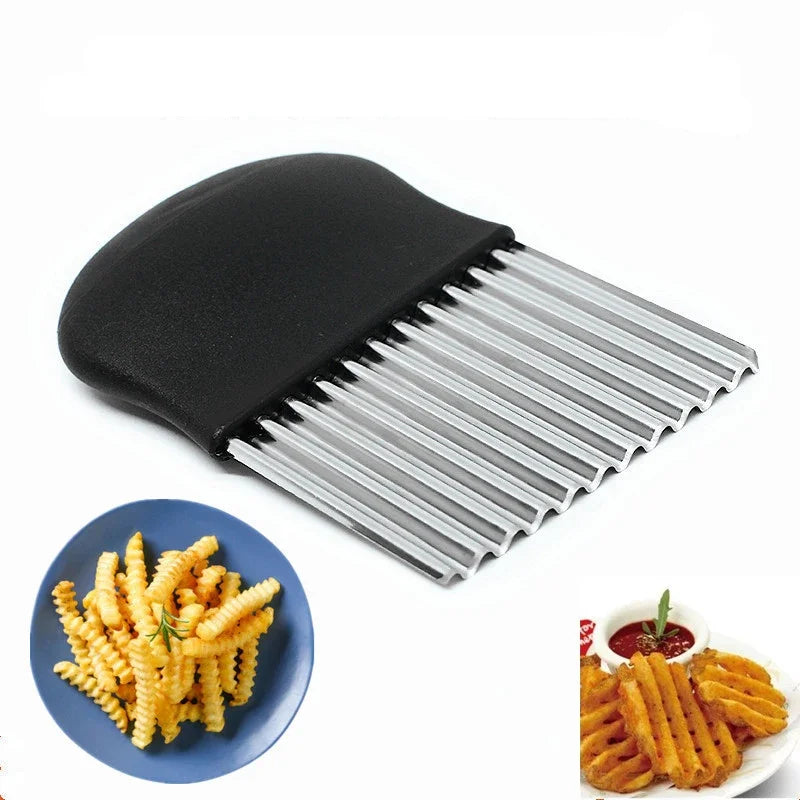 Stainless Steel Potato Chip Slicer Dough Vegetable Fruit Crinkle Wavy Kitchen Knife Cutter Chopper French Fry Maker Tools Gadget