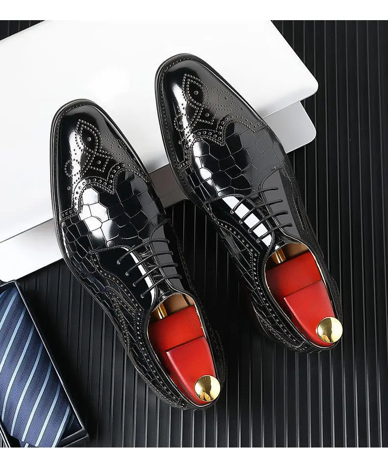 Crocodile Pattern Leather Shoes Business Oxford Footwear Men's Brogue Dress Shoes Leather Formal Shoes for Men Bullock Shoe 2024