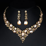 1 Set Women Jewelry Party Wedding Bridal Austrian Crystal Teardrop Cluster Statement Necklace Dangle Earrings Gifts For Her