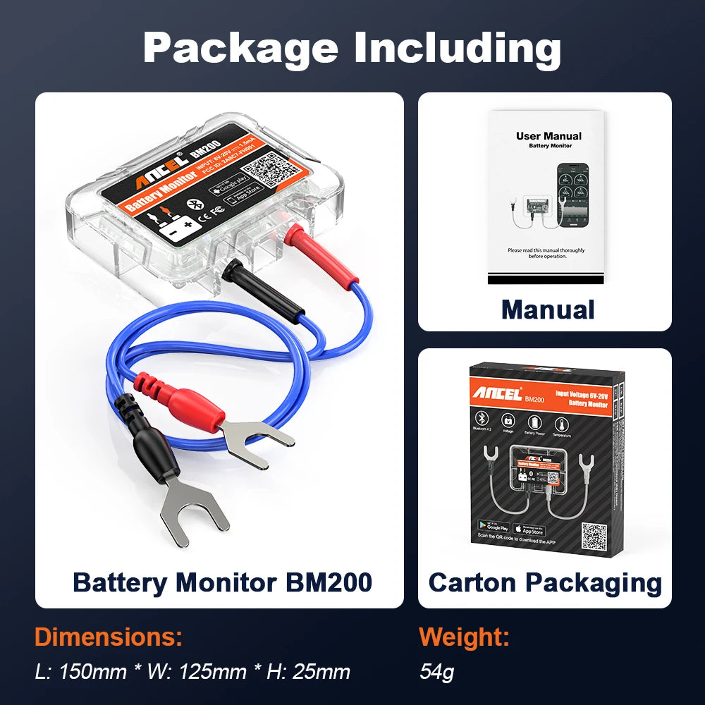 ANCEL BM200 12V Battery Tester Wireless Bluetooth Car Battery Health APP Monitoring Battery Monitor Tools For Android IOS