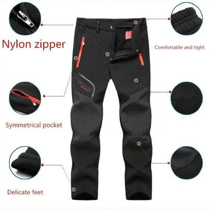 Mens Autumn Winter Outdoor Windproof Waterproof Breathable Warm Hiking Casual Trousers Camping Climbing Skiing Fleece Long Pants