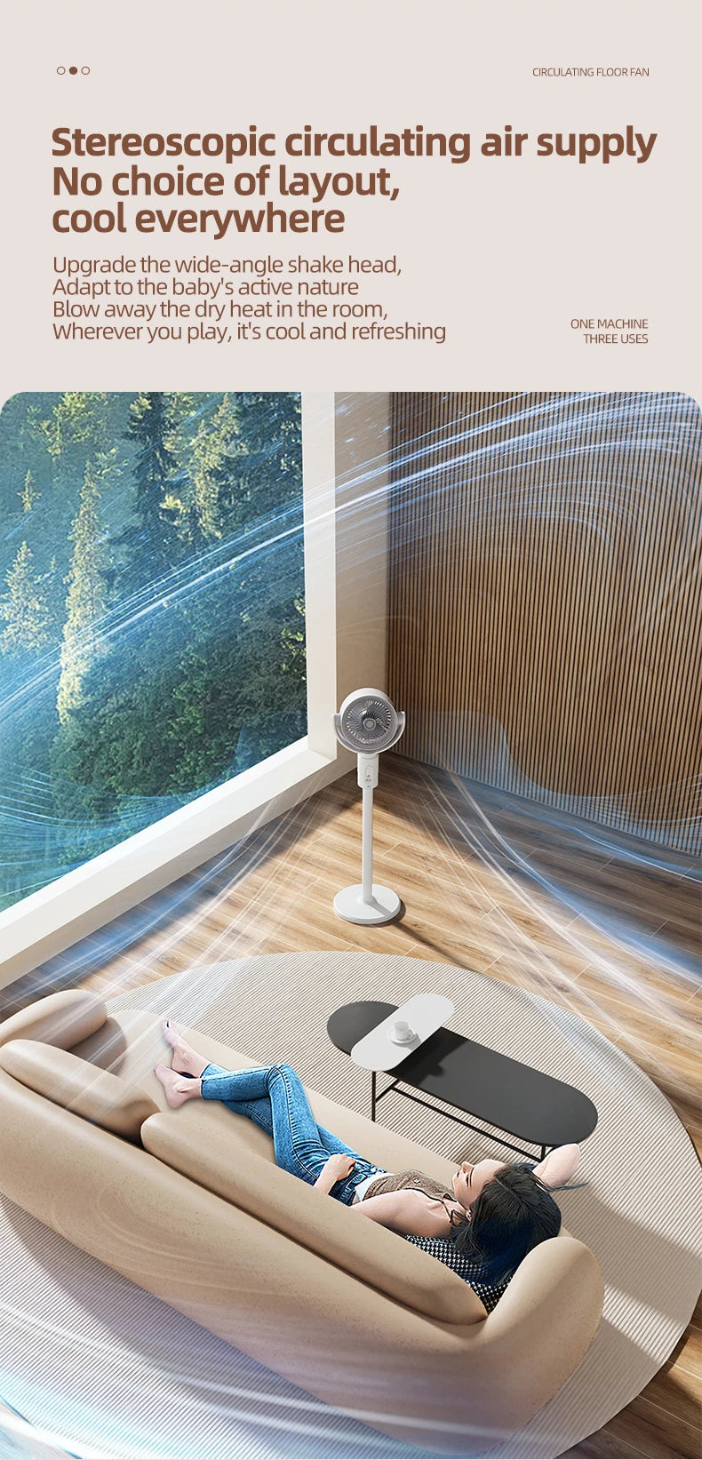 F1 Air Turbine Circulation Fan Floor-standing Fans Adjustable Air Circulating Fan Adjustable Height Timing Control Rechargeab