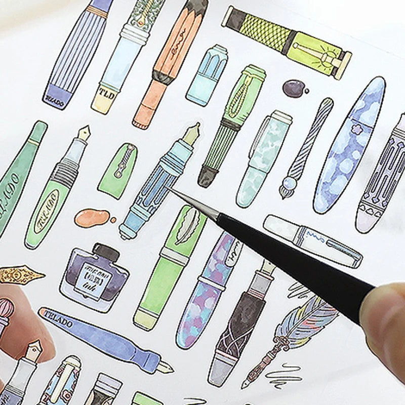 8pcs pencils erasers pens clips stationery themed stickers handbook DIY notebooks dairy pens students' back-to-school gifts