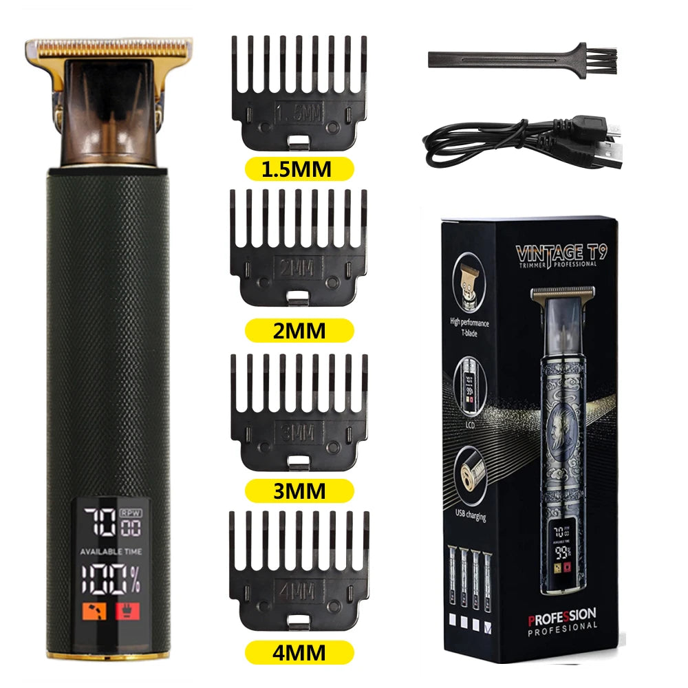 T9 LCD Electric Hair Trimmer Oil Shaving Head Electric Clipper Engraving Electric Clipper Hair Precision Trimmer for Men Care