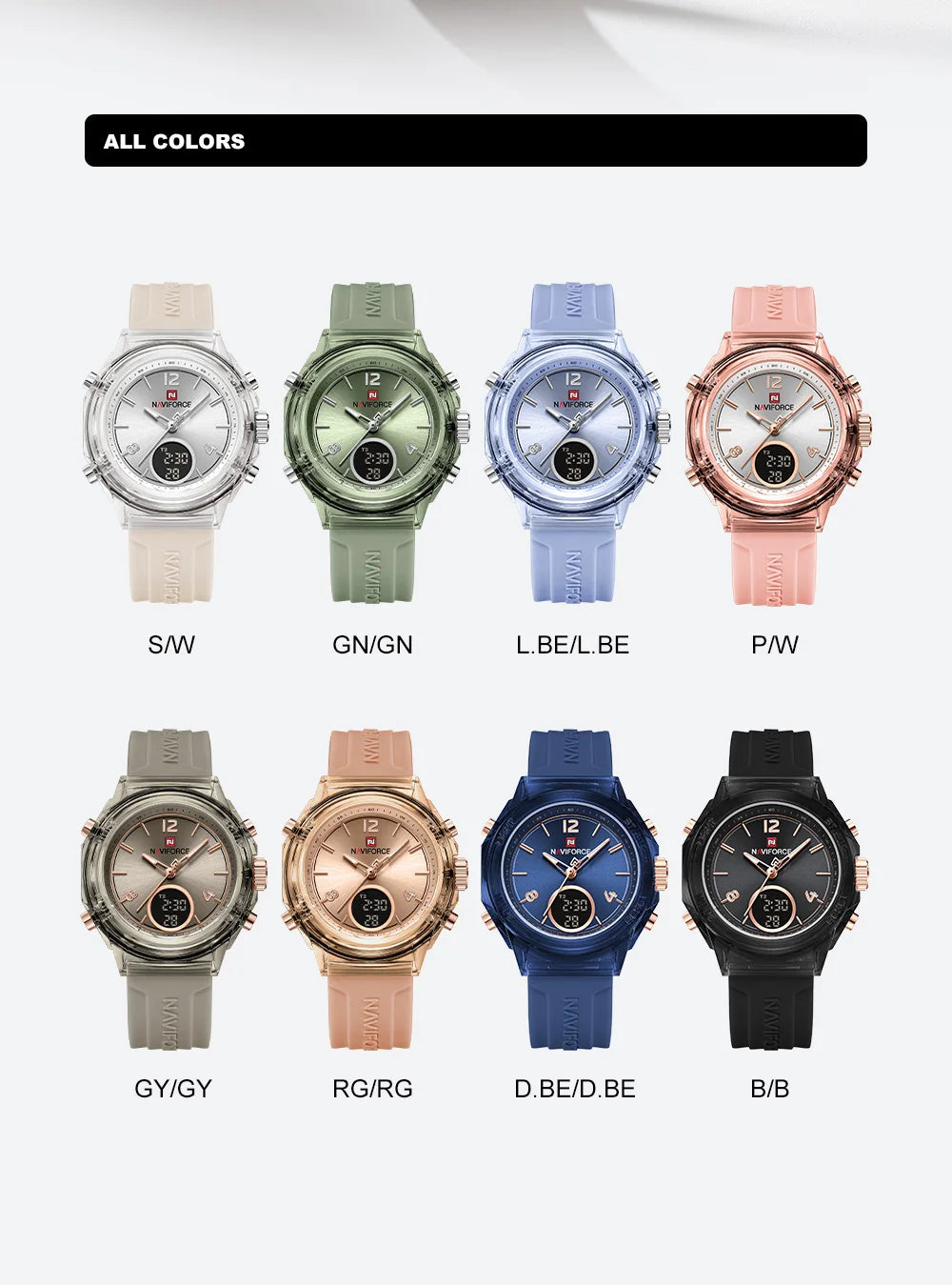 Relojes NAVIFORCE para mujer, nuevo diseño, esfera pequeña, deportivos, para mujer, resistente al agua hasta 5 ATM, reloj de pulsera de cuarzo con pantalla LCD digital, reloj para mujer