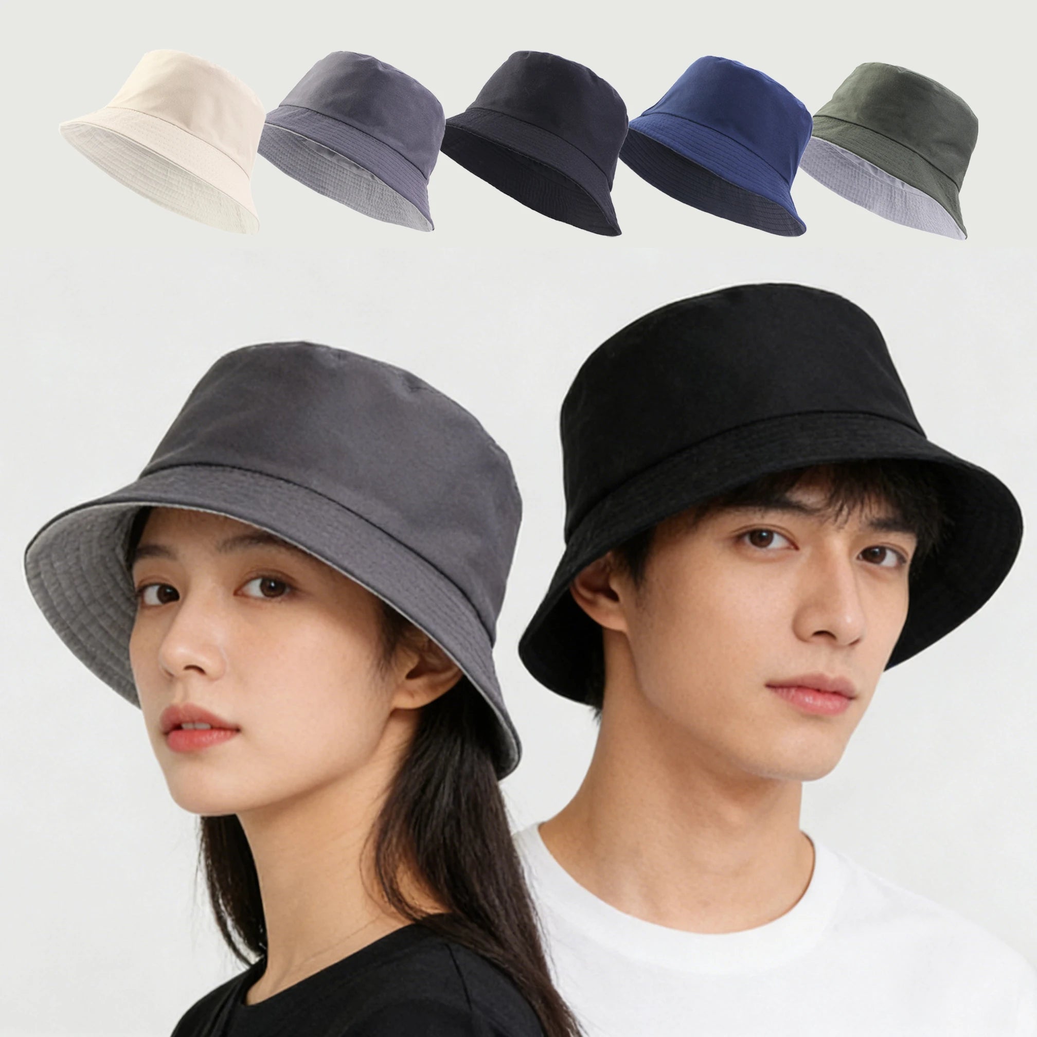 Spring Summer Unisex Solid Color Fisherman Cap Foldable Bucket Hat Outdoor Sunscreen Hat Fashionable Double-Sided Basin Hat