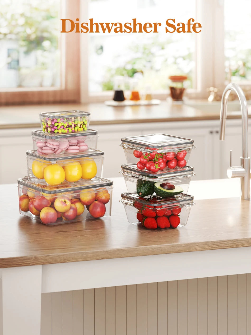 Food Storage Containers with Lids, Freezer Food Boxes, Lunchboxes, 16-piece set, 32 items (16 Containers, 16 Lids), 2200ml, 1740ml, 1000ml, 520ml, 240ml