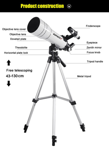 Telescopio astronómico profesional BORWOLF 40070 de alta definición 333X para ver la luna y las estrellas. Monocular para observación de aves.