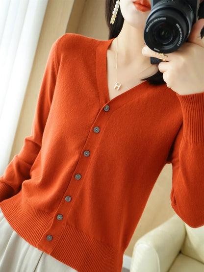 Cárdigan de punto de cachemira Andy de otoño, nuevo, con cuello en V, color liso, moderno, de alta calidad, cómodo, holgado e informal - GH021