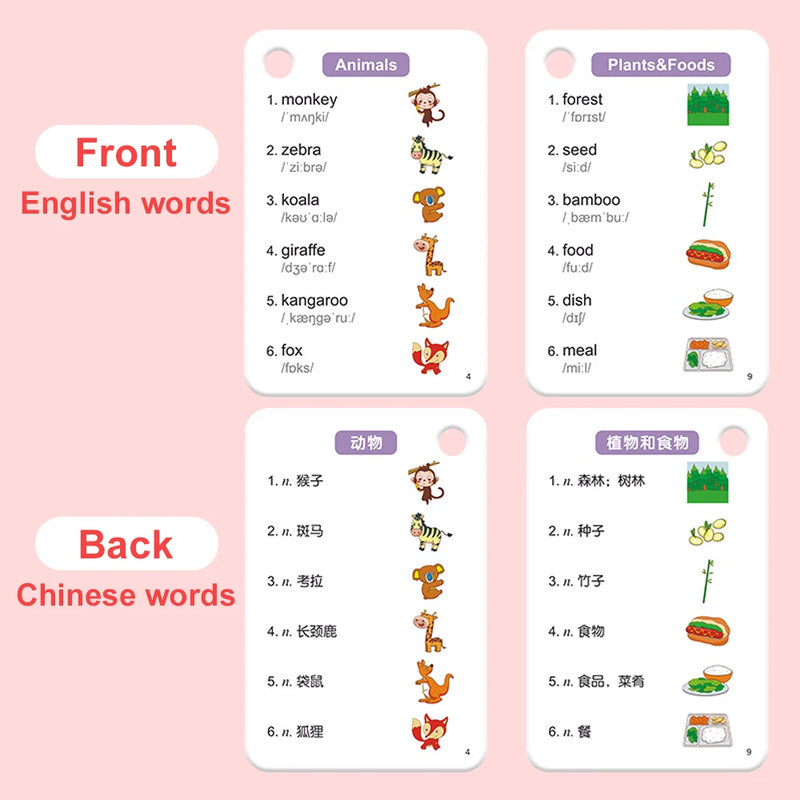 1200 English and Chinese Bilingual Words Learning Cards or Kids Toddler Beginners of English language Montessori Gift