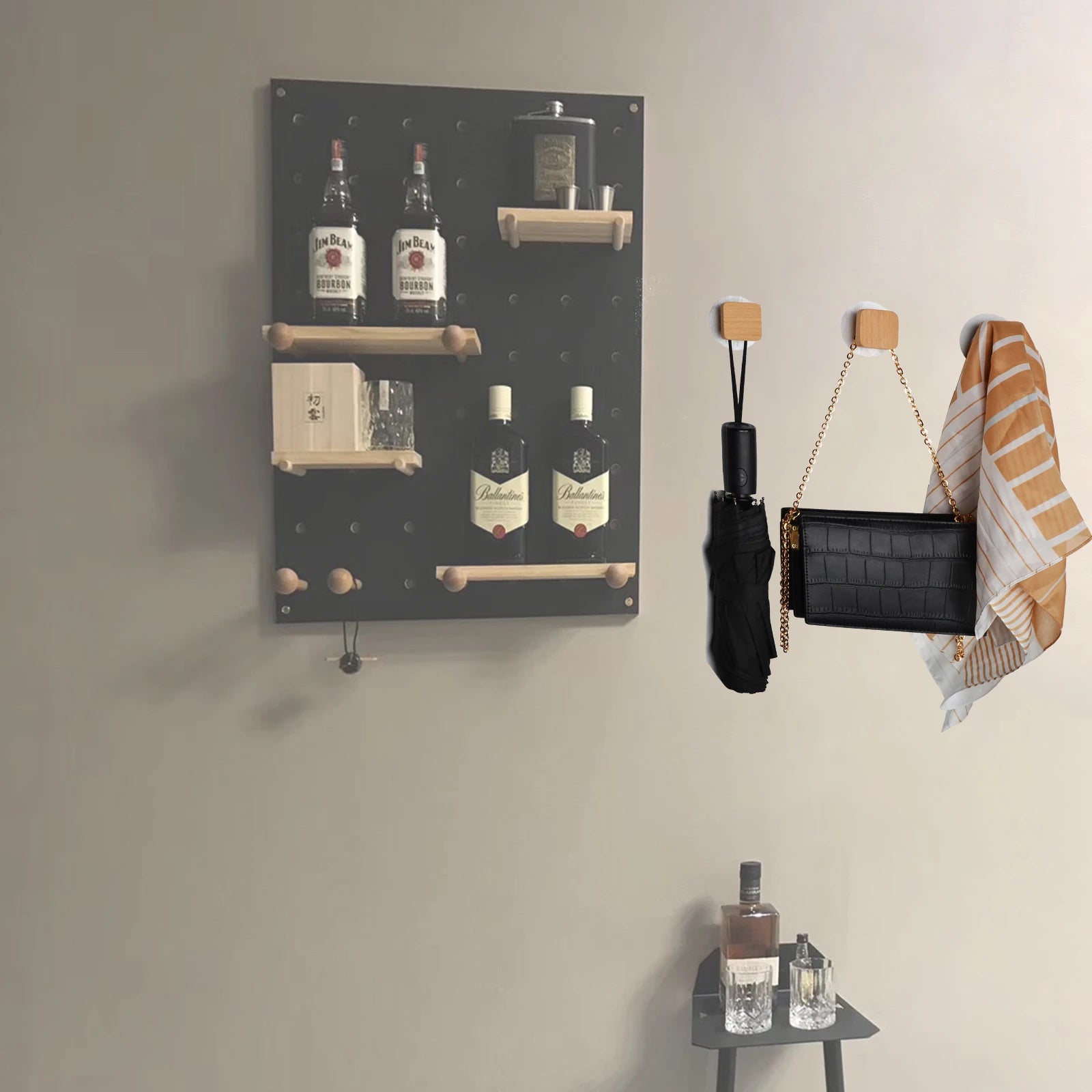 Gancho de madera, gancho de pared de madera con forma geométrica, perchero de madera para colgar ropa, sombrero, bufandas y toallas en el dormitorio,