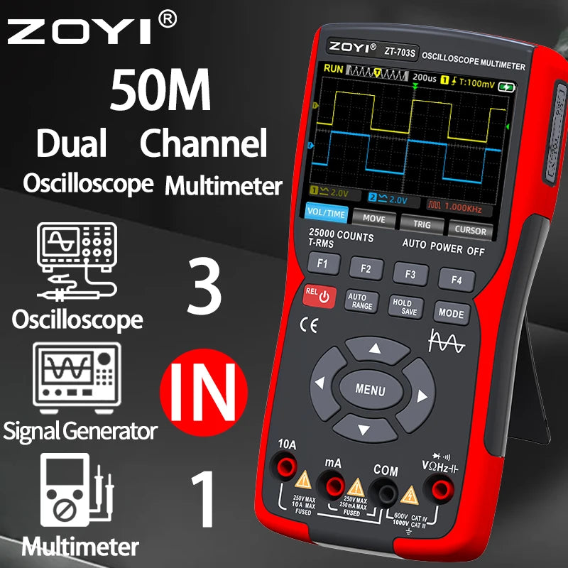 ZOYI ZT-703S Two-Channel Oscilloscope, Multifunction Signal Generator, 3-in-1 High-Precision Electrician Tool