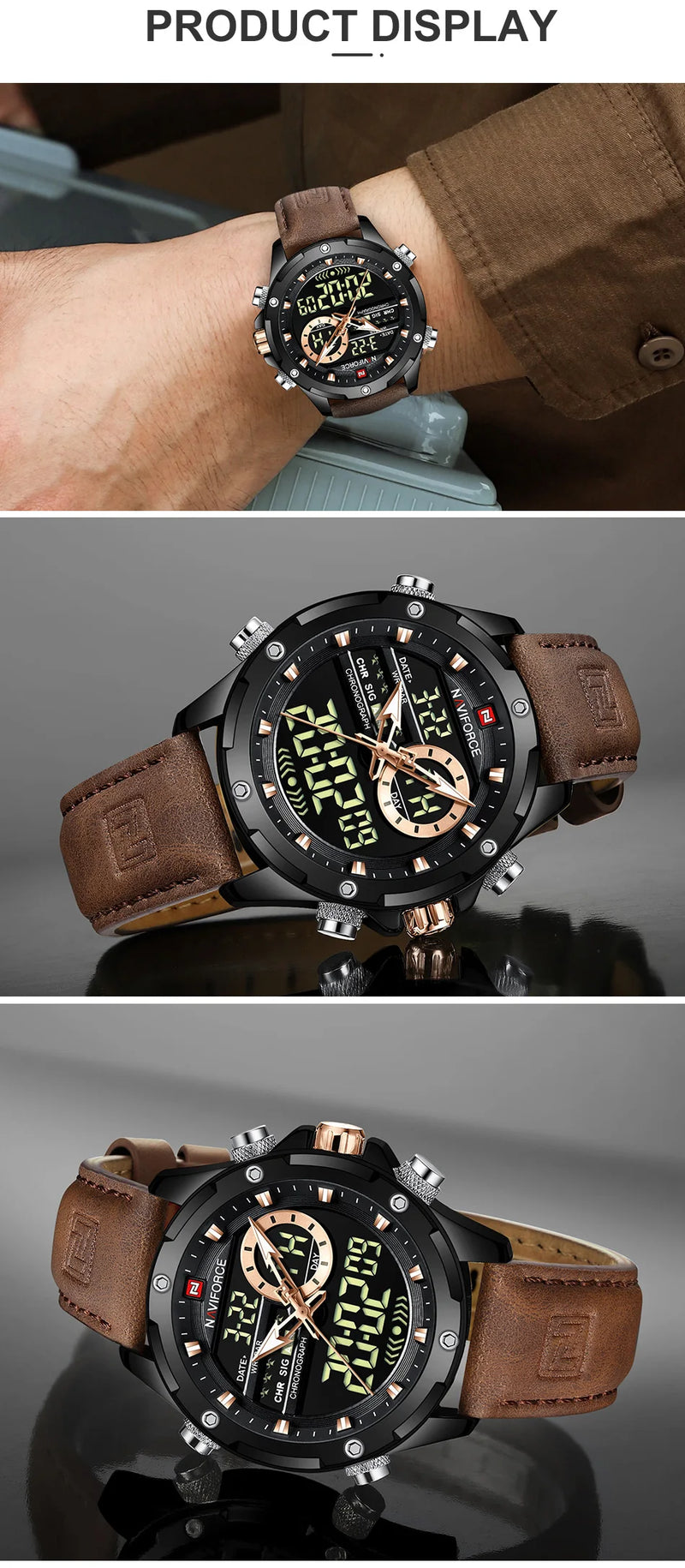 NAVIFORCE Digital Men Military Watch Waterproof Wristwatch LED Quartz Clock Sport Watch Male Big Watches Men Relogios Masculino