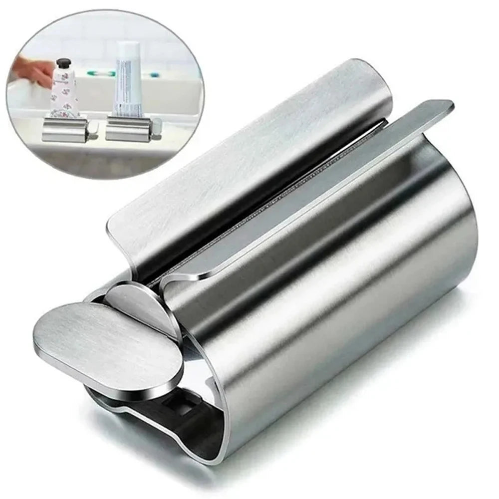 Accesorios de baño Exprimidor de pasta de dientes con rodillo de acero inoxidable, dispensador giratorio para ungüentos y cosméticos