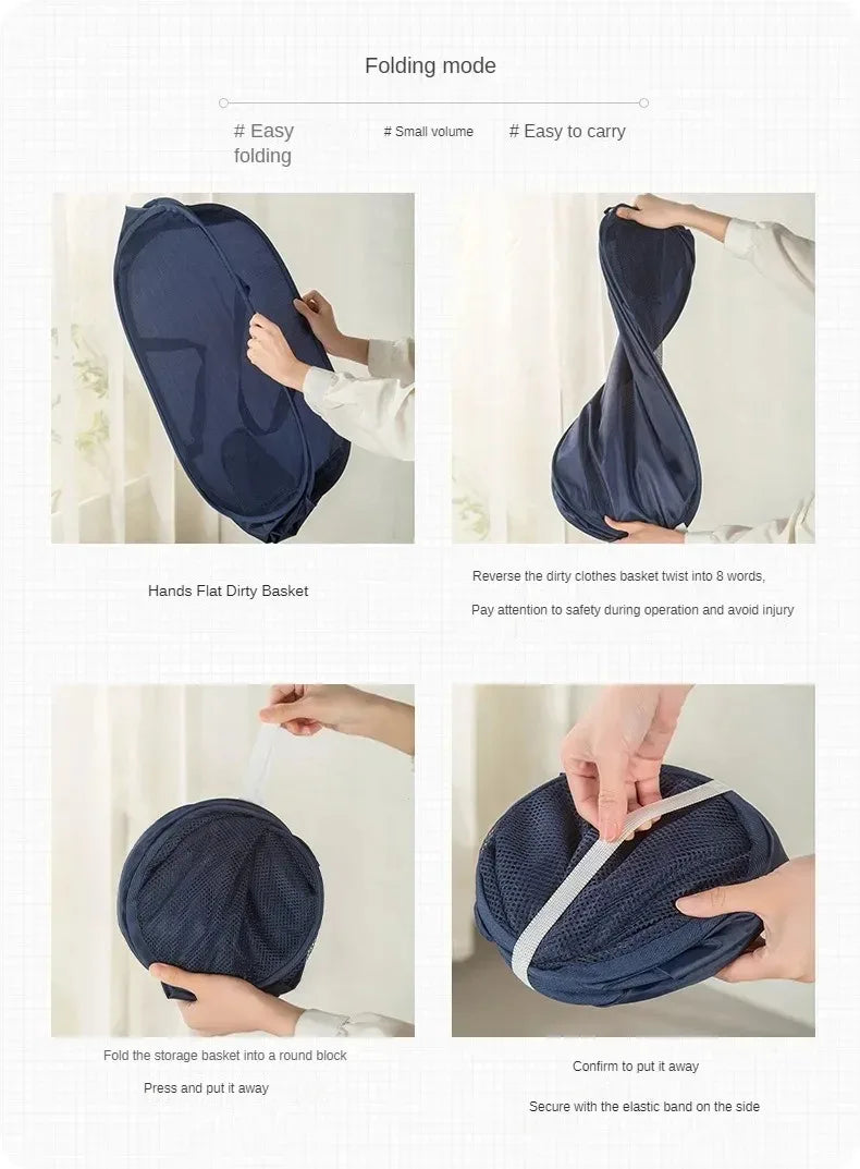 Durable Collapsible Laundry Basket, Mesh Pop Up Laundry Hamper With Side Pocket, Foldable Clothes Storage Hamper With Reinforced