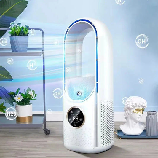Portable USB Air Cooler Leafless Electric Desktop Fan 6 Speed Silent Timer Air Conditioner Cooling Humidifier Conditioning Fan