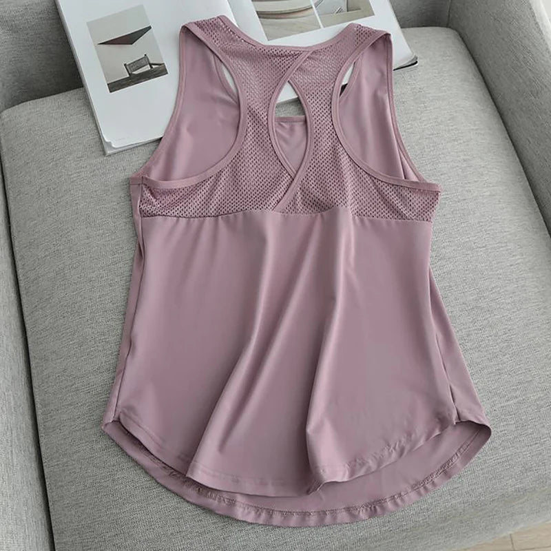 Camiseta de tirantes de verano de secado rápido, de malla fina, sin espalda, holgada, informal, versátil, para yoga, deportes, fitness, correr. 