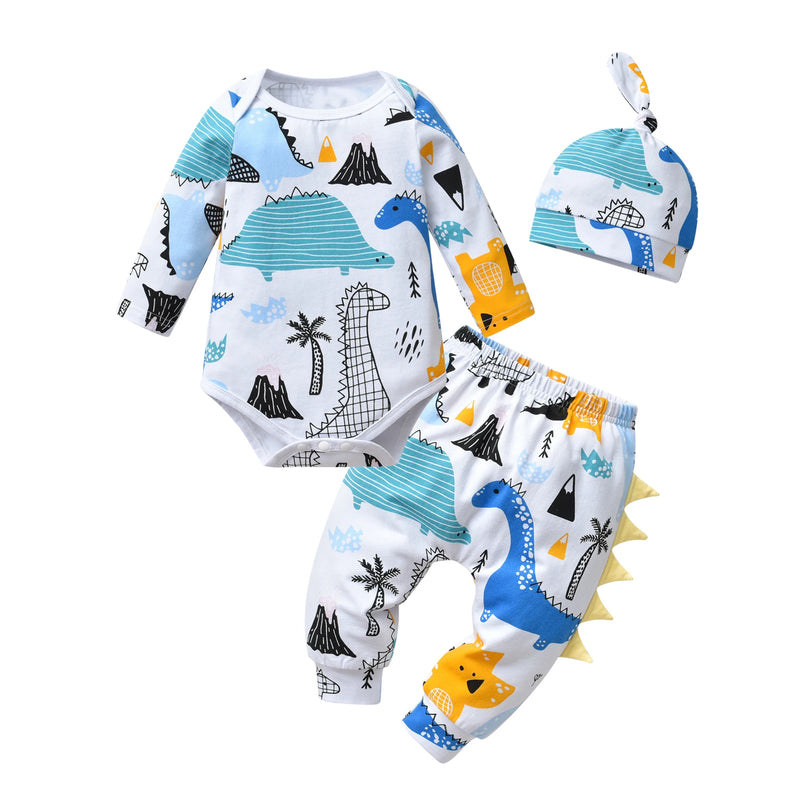 Newborn Baby Boy Baby Elephant Clothes Set Long Sleeve Romper Bodysuit Top and Pants with Hat Spring Autumn Cute Outfit for Boys