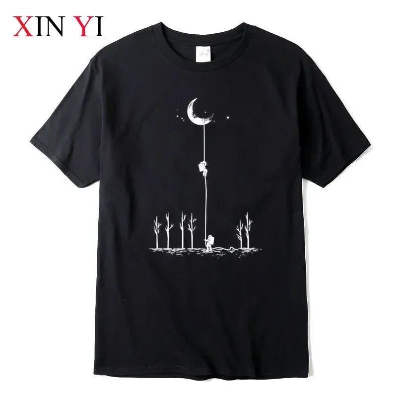 Summer Men's High Quality 100% Cotton Cool Funny Astronaut Print Casual Loose O-neck for Men T-shirt Male T-shirt Hip Hop Tee