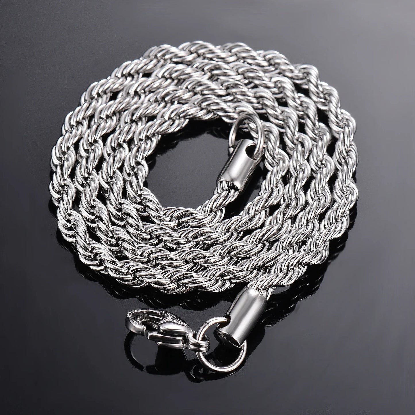 925 Sterling Silver Corda Colar de Corrente para Homens e Mulheres, Moda Pulseira, Largura 2mm 3mm 4mm, 1 Pc
