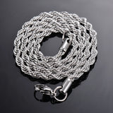 925 Sterling Silver Corda Colar de Corrente para Homens e Mulheres, Moda Pulseira, Largura 2mm 3mm 4mm, 1 Pc