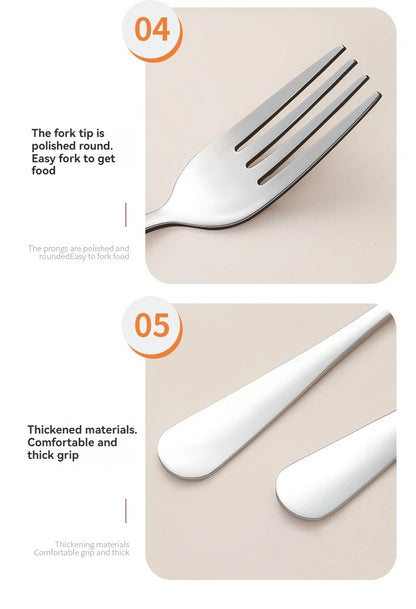 3pcs 410 Stainless Steel Portable Cutlery Set Mirror Polished Edge Rounded Comfortable Knife Fork And Spoon Three Piece Set