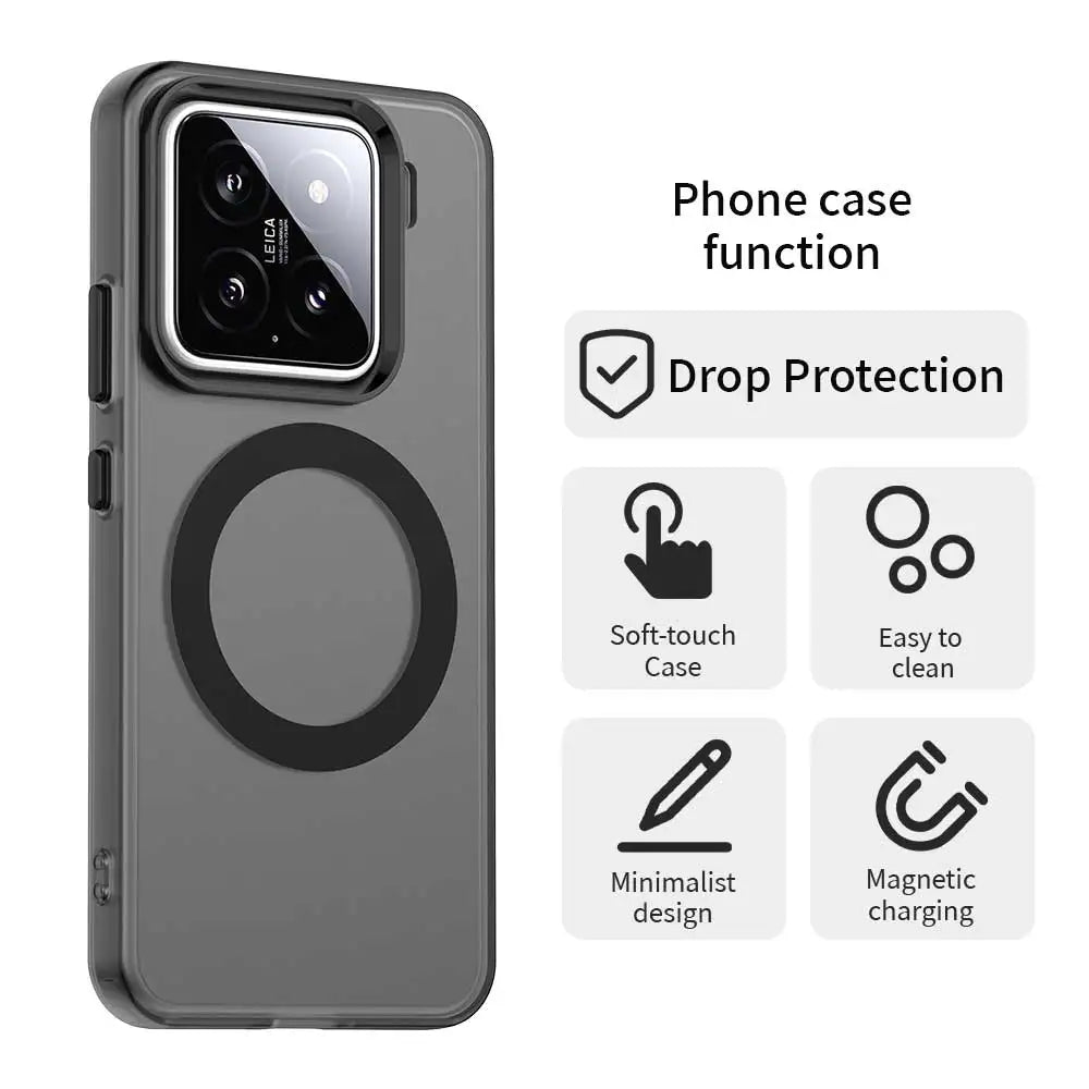 Magnetic Wireless Charging Case For Xiaomi 15 Mi 14 14T Pro Cover Candy Colors Transparent Back Shell Coque