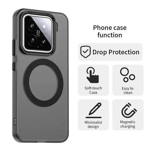 Magnetic Wireless Charging Case For Xiaomi 15 Mi 14 14T Pro Cover Candy Colors Transparent Back Shell Coque