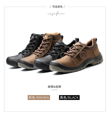Safety shoes men's leather welding shoes anti-smashing, anti-puncture, non-slip sports Steel toe soft work boots for women