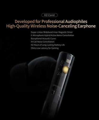 Auriculares intraaurales KZ Carol TWS Bluetooth 5.3 con cancelación activa de ruido, 6 micrófonos, inalámbricos, impermeables, estéreo, de alta fidelidad